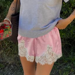 Satin Silk Lace Patchwork Shorts Women Vintage High Rise Lounge Knickers Comfy Soft Silky Pajamas Bottoms Elegant Sleep Shorts