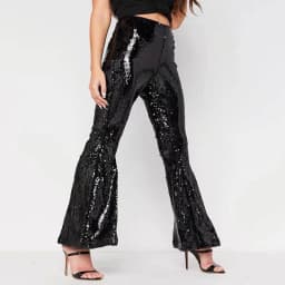Rave Carnival Flare Pants Women's Glitter Beading Sequins High Waist Boot Cut Pants Sliver Slim Fit Stretchy Nightclub Pants