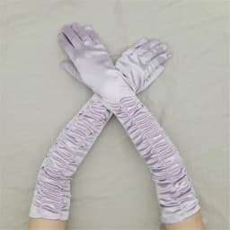Women Long Solid folds Satin Soft Multicolor Ceremonial Gloves Dance Performance Elasticity Retro Style Opera