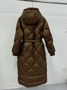 Schinteon Women White Duck Down X-Long Jacket Autumn Winter Warm Office Lady Outwear with Hood Belt Argyle Fashionable Coat 2025