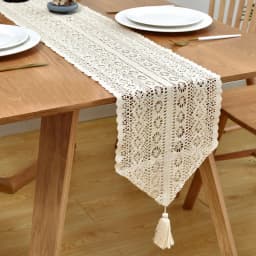 Boho Beige Table Runner, Vintage Farmhouse Bohemian Crochet Macrame Table Runner for Wedding Party Coffee Dining Table Decor