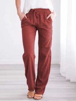Spring and summer new solid color cotton and linen drawstring loose casual wide leg pants