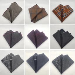 23cm Luxury Grey Wool Pocket Square For Men Vintage Plaid Striped Handkerchief Soft Skinny Hanky Banquet Cravat Suit Accessories