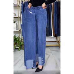 Middle-aged Women's Jeans Spring Autumn Stretch Waist Straight Denim Pants Large Size Loose High Waist Casual Black Blue Trouser