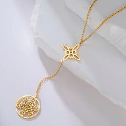 Dawapara Witch Knot and Metatron Pendant Necklace Wicca Good Luck Protection Talisman Stainless Steel Mystical Spiritual Jewelry