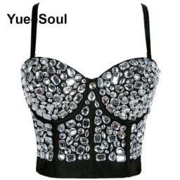 Black Y2K Tops White Rhinestone Sequins Tassel Slim Crop Top New Gothic Party Club Wedding High Street Sexy Corset Top Camis