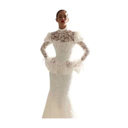 Elegant Mermaid Wedding Dress Long Sleeve High Collar Applique Lace Bride Gown Customized Vestido De Novia