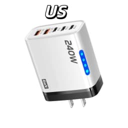 5 in 1 240W GaN Fast Charger With LED Light 2USB+3Type-C Multi Port Phone Charging Head For iPhone Huawei Laptop Tablets 2025