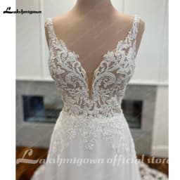 Luxury Civil Chiffon Wedding Gowns Customized Open Back Bridal Boho Long Wedding Dresses Lace Appliques V Neck Vestido Boda