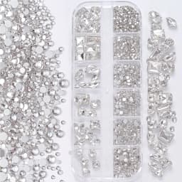 Nail Art Rhinestones Kit 2400pcs Nail Gems Ab Flatback Rhinestones Gems Stones with Storage Organizer for Design Bright Holiday
