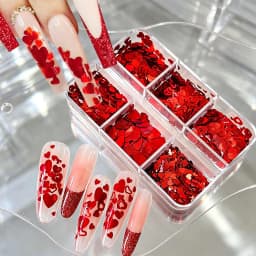6grids Holographic Red Maple Leaves Nail Glitter Sequins Shiny Mix Laser Gold Hexagon Nail Flakes 3D Maple Leaf Nail Decorations