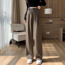 Casual Drapey Wide Leg Suit Pants Women's Spring Autumn Loose Elastic Waist Straight Cut Loose Trousers Fashionable plus Size