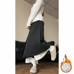 Slimming Effect Fleece Lined Lace Trim Wide Leg Pants Women's Autumn Winter Thickened Drapey Faux Wrap Skirt Pants Casual Wear