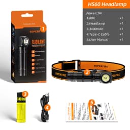 SUPERFIRE HS60 LED Magnetic Headlamp USB C Rechargeable Headlight 900LM Super Bright 18650 Head Flashlight Work Camp Light