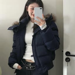 Korean Large Fur Collar Short Padded Jacket Women 2026 Winter New Thick Hooded Parkas Women Retro Zipper Button Puffer Jackets