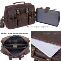 Vintage Men's Full Grain Leather Briefcase 16 Inch Laptop Messenger Bag Genuine Leather Business Travel Crazy Horse Leather Hand