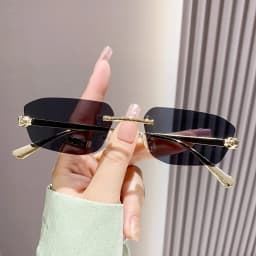 Classic Frameless Small Frame Fashion Sunglasses Metal Polygonal Cheetah Sunglasses High-End Luxury Retro Sunglasses Women UV400
