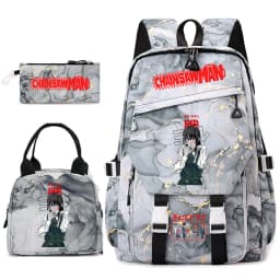 Chainsaw Man Anime Print Student Backpack Set for Girls with Lunch Bag Pencil Case School Daily Use