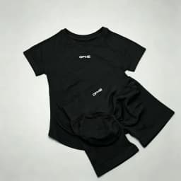 DFHE 2 Piece Athletic Tracksuit, Seamless Short Sleeve Yoga Wear, High Stretch Running Shorts, Gym Training Outfit