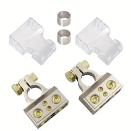 2 Car Battery Terminal Clamps with Shell and Ring 1/0 2 4 8 GA AWG Gauge Positive and Negative Ports