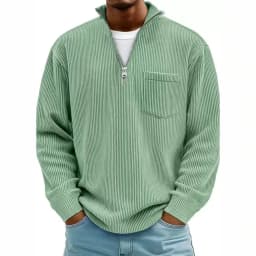 Autumn And Winter New Men's Solid Color Corduroy Long-sleeved Zipper Stand-up Collar Loose Fashion Men's Sweater