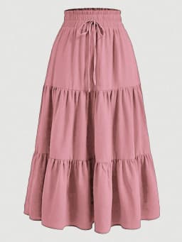 Women's Summer Solid Color Bohemian A-line Midi Skirts 2025 New Female Vacation Casual Loose Faldas