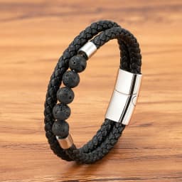 TYO High Quality Natural Stone Tiger Eye Beaded Bracelets Woven Leather Bangles Men Classic Fashion Magnet Clasp Jewelry Gifts