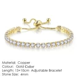 Chic 4mm Round Colorful Crystal Tennis Bracelets Silver Color Adjustable Folding Buckle Chain Bracelet on Hand Fashion Jewelry
