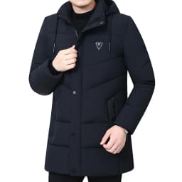 Hooded Winter Down Cotton Coat for Men Parkas Thickened Solid Color Padded Cardigan Midi Length Zip Up Men's Warm Jacket