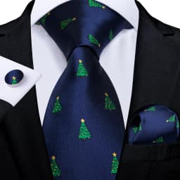Blue Green Christmas Men tie Set with Handkerchief Cufflinks Wedding Prom Groom Accessories Perfect Gift for Men