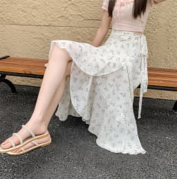 High Waist A-Line Floral Print Chiffon Halter Neck Dress Women's Summer New Style Belted Wrap Skirt Casual Polyester Fiber