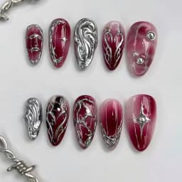 24Pcs Y2k Almond Acrylic Nails Full Cover 3D Diamond Black Nail Art Sweet Cool French Wearable Fake Nail Manicure Tips for Girls
