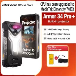 Ulefone Armor 34 Pro+5G AI Rugged Phone 32GB+512GB 25500mAh 6.95" Built-in Projector 120Hz Android 15 MTK 7300 NFC Smartphone