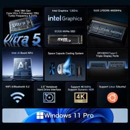 BMAX B11 Pro Mini PC Intel Ultra 5 115U 16GB LPDDR5 4400MHz RAM 512GB SSD Windows 11 WiFi 6 USB HDMI Type-C Bluetooth 5.2