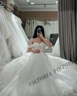 VIKTORIA Modern Off Shoulder Wedding Dresses For Woman Bride Sweetheart Lace Up Vestido De Casamento Personalized Customized