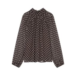 HXAO Polka Dot Oversized Top Women's Blouse Summer 2026 Boho Brown White Shirt Chiffon See -Through Long Sleeve Tops For Woman