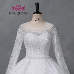 Customized Sheer Neck Long Sleeves Wedding Dress 2026 New Fashion Pearls And Crystal Beaded Luxury Wedding Dress Bride WX0467