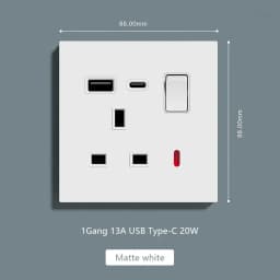 UK Standard Power Socket 13A Quick charge Plug 20W Smart Type-C Wall Outlet,220V Electrical Universal Wall Light 2way Switch