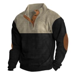 Men's Hoodies Spring And Autumn Corduroy Casual Patchwork Stand Collar Button Sports Hoodie Man Clothing