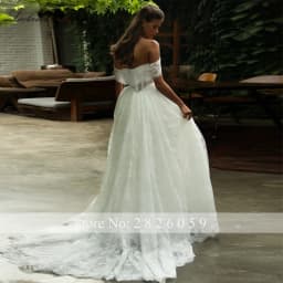 Lceland Poppy Customized A Line Boat Neck Lace Wedding Dresses Floor Length Illusion Beaded Bridal Gowns with Court Train