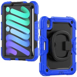 For iPad Mini 7 6 2024, Military Grade Shockproof Silicone Cover with 360 Folding Handle Grip + Handle Shoulder Strap