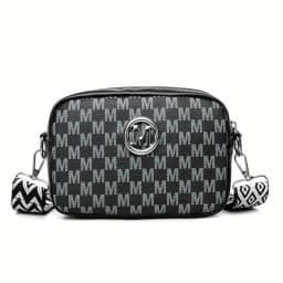 Retro M Pattern Design Female Crossbody Bag, Stylish Ladies Shoulder Bag, Wide Strap Phone Coin Purse for Women Work Party Date