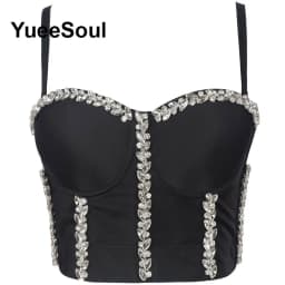 Black Y2K Tops White Rhinestone Sequins Tassel Slim Crop Top New Gothic Party Club Wedding High Street Sexy Corset Top Camis