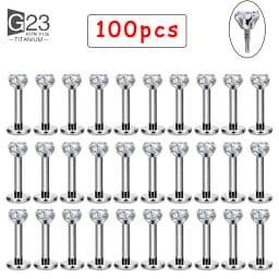 50/100Pcs ASTM F136 Titanium Labret Piercing 16G Flatback CZ Ear Lip Stud Cartilage Tragus Earring Tongue Stud Body Jewelry