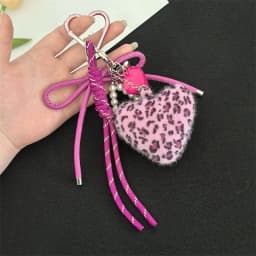 Cute Woven Rope Leopard Print Handmade Furry Ball Keychain Love Design Keychain