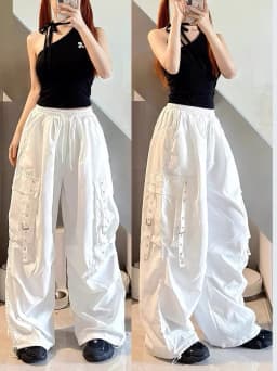 American Style Loose Fit Straight Leg Work Pants Women's Casual High Waist Trousers with Pockets for Hip Hop Street Dance
