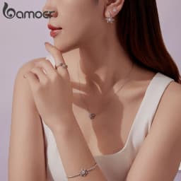 Bamoer 925 Sterling Silver Ice Flower Jewelry Set Double Snowflakes Open Ring Spring Hoop Earrings for Women Sparkling Gift