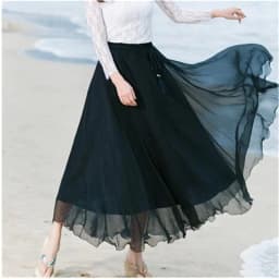 720 Degrees Gold Silk Chiffon 8 Meters Full Skirt Women's Beach Holiday High-Waisted Slim Summer Bright Silk Chiffon Dance Skirt