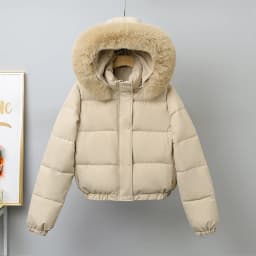 Detachable Hat Fleece Lined Bread Coat Women's Winter Casual Loose Large Fur Collar Cotton Jacket Korean Style Short Length