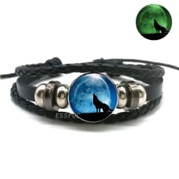 Glow In The Dark Wolf Head Bracelet Multilayer Leather Bracelet Charm Women Men Fashion Luminous Bracelets Wolf Jewelry